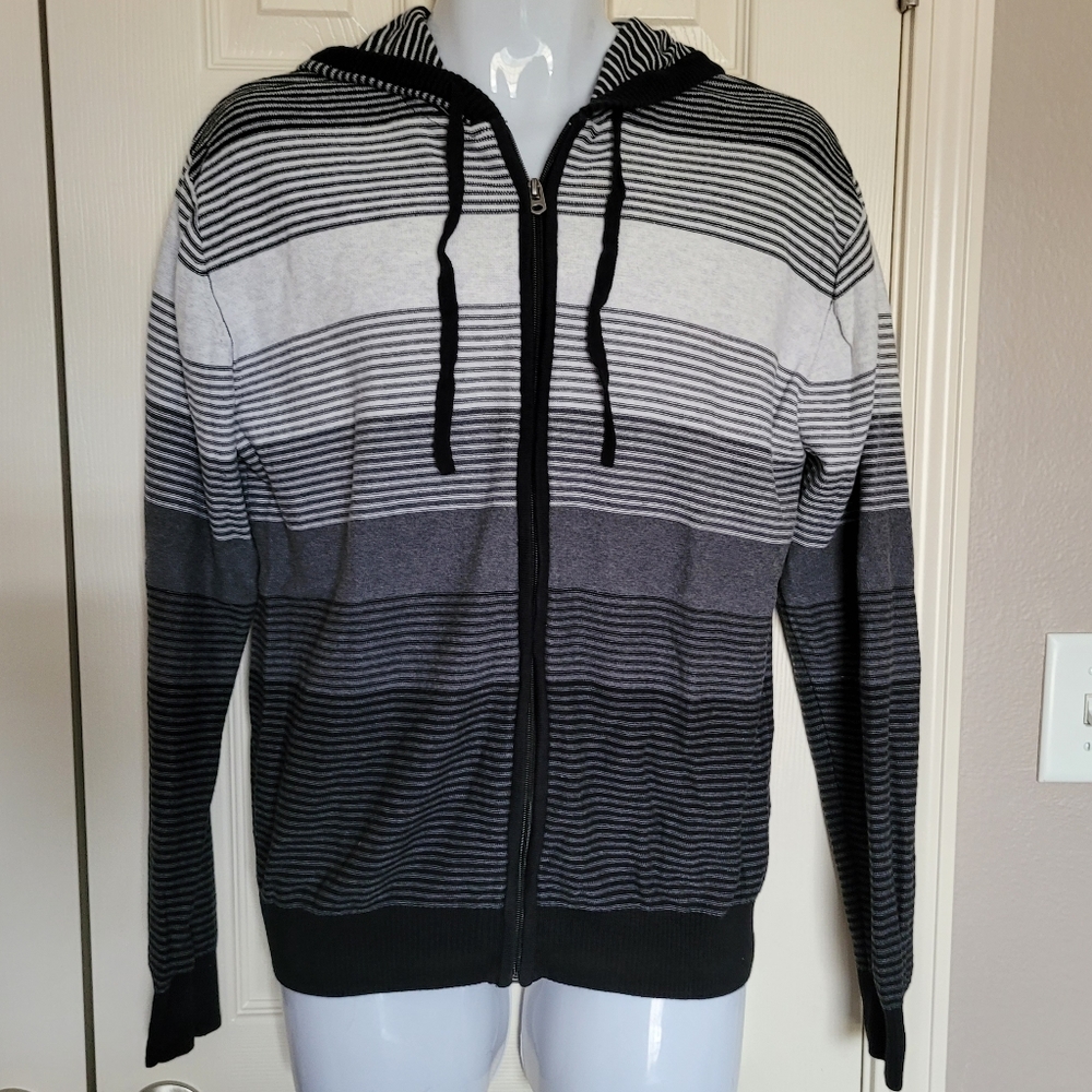 Retrofit Men's Hooded Zip Up Sweater, Gray & Black, Sz L